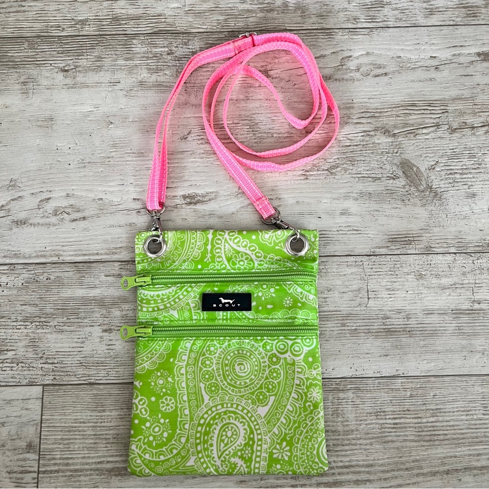 Scout Sally Go Lightly Green and Pink Crossbody Bag with Paisley Design